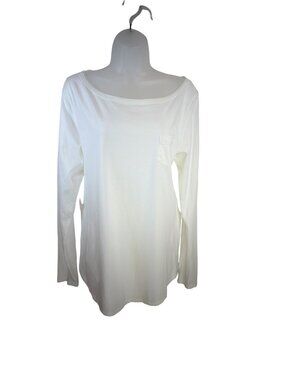 Lilly Pulitzer White Long Sleeve Front Pocket Wide Neck Tee Size XL